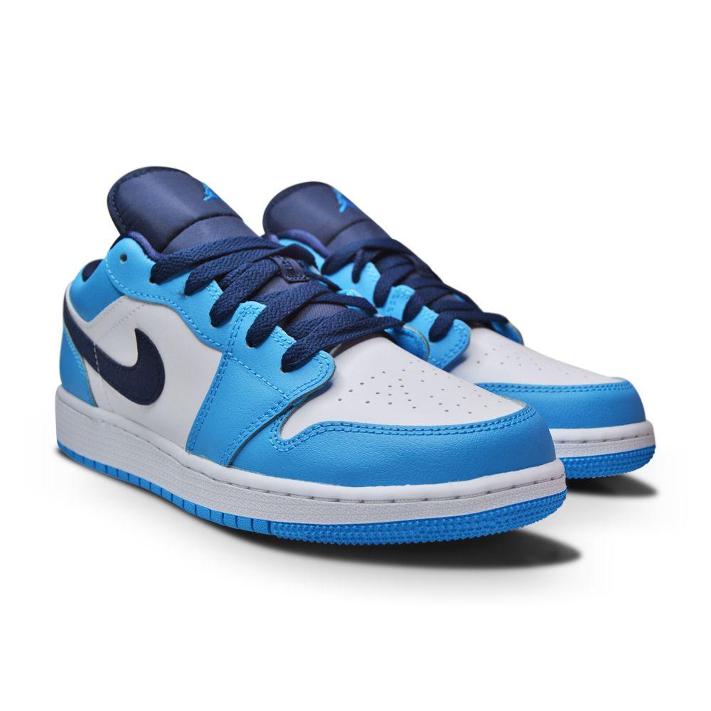 Juniors Nike Air Jordan 1 Low (GS) - 553560 144- White DK Powder Blue Obsidian-Footwear Kids, Jordan *Rare*, Jordan 1, Junior Footwear, Nike Junior Footwear-Foot World UK