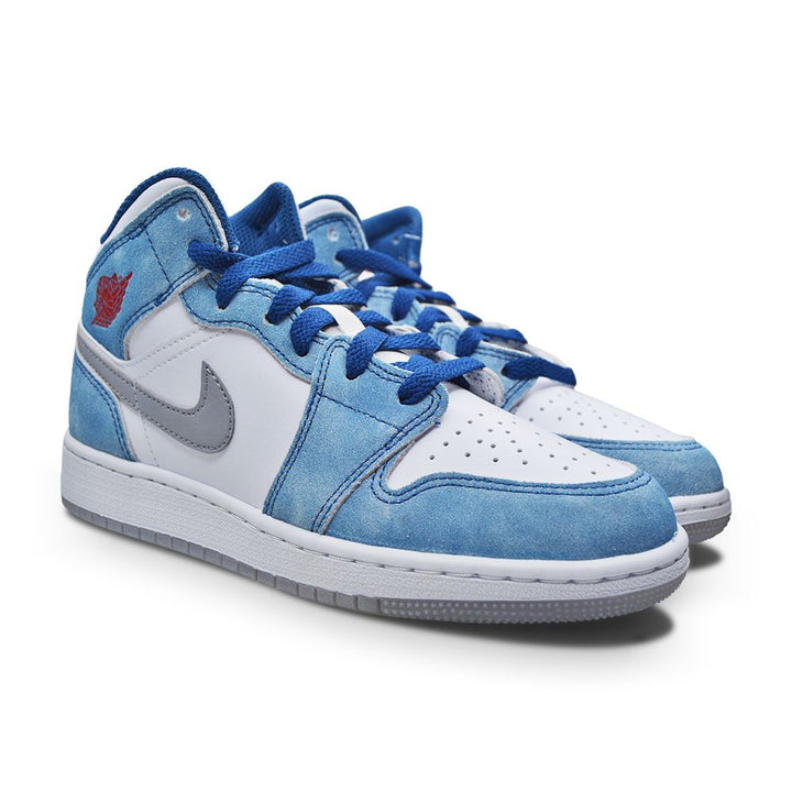 Juniors Nike Air Jordan 1 Mid SE (GS) - DR6235 401 - French Blue Fire Red White-Juniors-Nike-Nike Air Jordan 1 Mid SE-sneakers Foot World