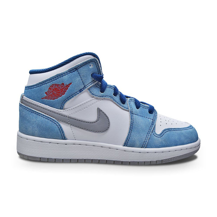Juniors Nike Air Jordan 1 Mid SE (GS) - DR6235 401 - French Blue Fire Red White-Juniors-Nike-Nike Air Jordan 1 Mid SE-sneakers Foot World