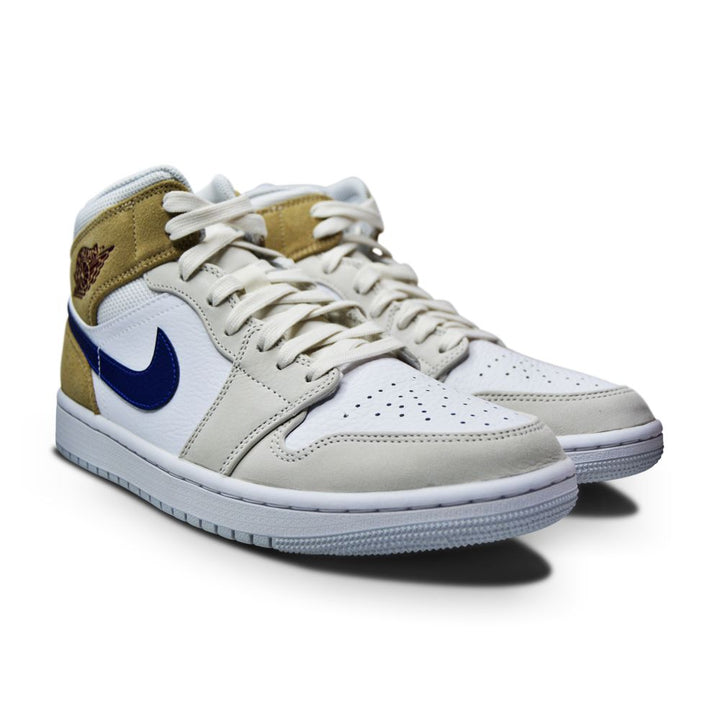 Mens Nike Air Jordan 1 Mid MeM2 - DO6726 100 - White Blue Void Team Red Khaki-Mens-Nike-sneakers Foot World