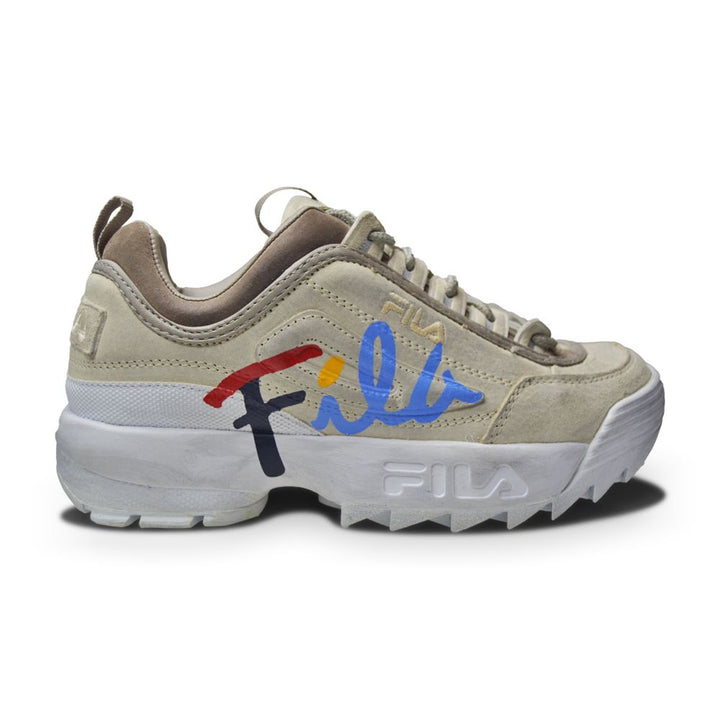 Womens Fila Disruptor II Script Distressed - 5FM00405-103 - White-Womens-Nike-Fila Disruptor II Script Distressed-607949529014-sneakers Foot World